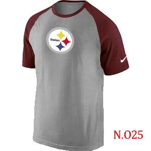Mens Pittsburgh Steelers Ash Tri Big Play Raglan T-Shirt Grey- Red