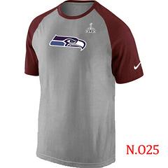 Mens Seattle Seahawks Super Bowl XLIX Ash Tri Big Play Raglan T-Shirt Grey- Red