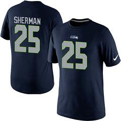 Mens Seattle Seahawks #25 Richard Sherman Mens College Navy Super Bowl XLIX Player Pride Name & Number T-Shirt
