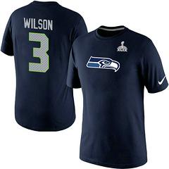 Mens Seattle Seahawks Super Bowl XLIX 3 Russell Wilson Name & Number T-Shirt Blue