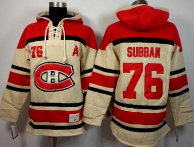 Montreal Canadiens #76 P.K Subban Cream Sawyer Hooded Sweatshirt Stitched NHL Jersey