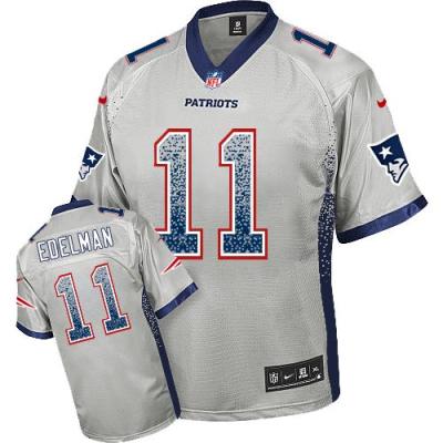 Nike New England Patriots #11 Julian Edelman Grey Men's Stitched NFL Elite Drift Fashion Jersey