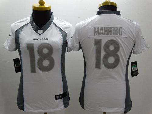 Women's Nike Denver Broncos #18 Peyton Manning White Stitched NFL Limited Platinum Jersey