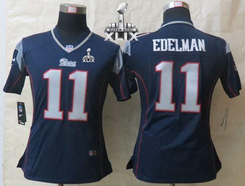 Women's Nike New England Patriots #11 Julian Edelman Navy Blue Super Bowl XLIX Stitched NFL Jersey