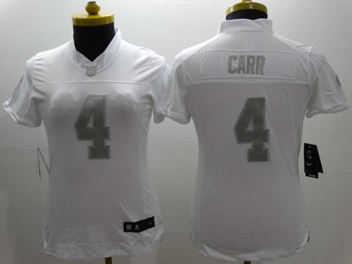 Women's Nike Oakland Raiders #4 Derek Carr White Stitched NFL Limited Platinum Jersey