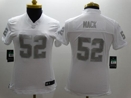 Women's Nike Oakland Raiders #52 Khalil Mack White Stitched NFL Limited Platinum Jersey