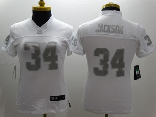 Women's Nike Oakland Raiders #34 Bo Jackson White Stitched NFL Limited Platinum Jersey