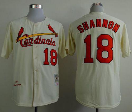 St. Louis Cardinals #18 Mike Shannon Cream Mitchell And Ness 1964 Stitched Baseball Jersey