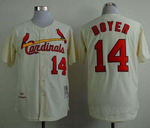 St. Louis Cardinals #14 Ken Boyer Cream Mitchell And Ness 1964 Stitched Baseball Jersey