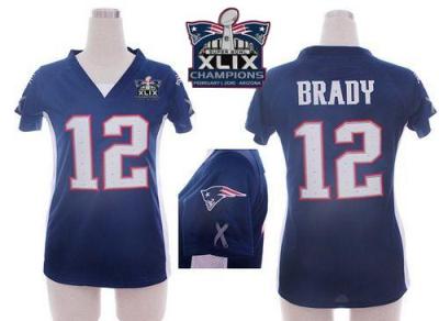 Women's New England Patriots #12 Tom Brady Navy Blue Team Color Draft Him Name & Number Top Super Bowl XLIX Champions Patch Stitched NFL Elite