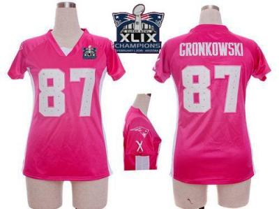Women's New England Patriots #87 Rob Gronkowski Pink Draft Him Name & Number Top Super Bowl XLIX Champions Patch Stitched NFL Jersey
