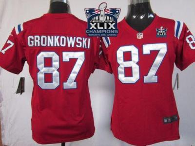 Women's New England Patriots #87 Rob Gronkowski Red Alternate Super Bowl XLIX Champions Patch Stitched NFL Jersey
