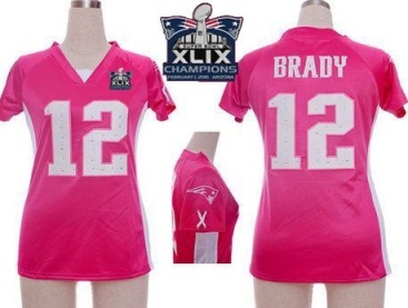 Women's New England Patriots #12 Tom Brady Pink Draft Him Name & Number Top Super Bowl XLIX Champions Patch Stitched NFL Jersey