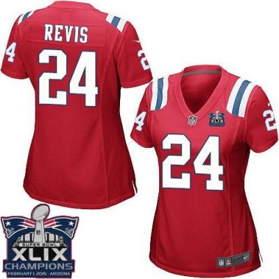 Women's New England Patriots #24 Darrelle Revis Red Alternate Super Bowl XLIX Champions Patch Stitched NFL Jersey