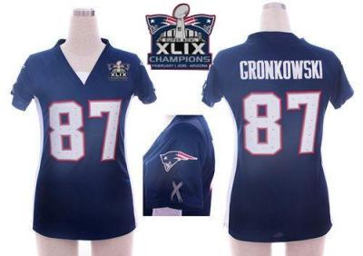 Women's New England Patriots #87 Rob Gronkowski Navy Blue Team Color Draft Him Name & Number Top Super Bowl XLIX Champions Patch Stitched NFL