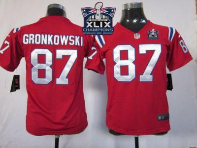 Youth New England Patriots #87 Rob Gronkowski Red Alternate Super Bowl XLIX Champions Patch Stitched NFL Jersey