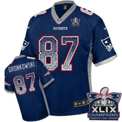 Youth New England Patriots #87 Rob Gronkowski Navy Blue Team Color Super Bowl XLIX Champions Patch Stitched NFL Drift Fashion