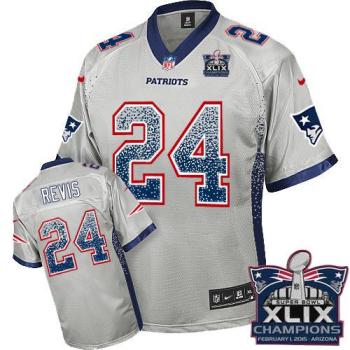 New England Patriots #24 Darrelle Revis Grey Super Bowl XLIX Champions Patch Men's Stitched NFL Elite Drift Fashion Jersey