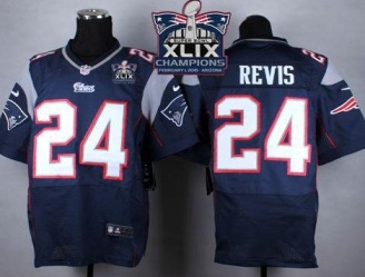 New England Patriots #24 Darrelle Revis Navy Blue Team Color Super Bowl XLIX Champions Patch Men's Stitched NFL Elite Jersey