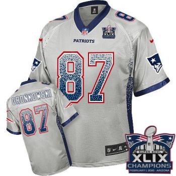 New England Patriots #87 Rob Gronkowski Grey Super Bowl XLIX Champions Patch Men's Stitched NFL Elite Drift Fashion Jersey