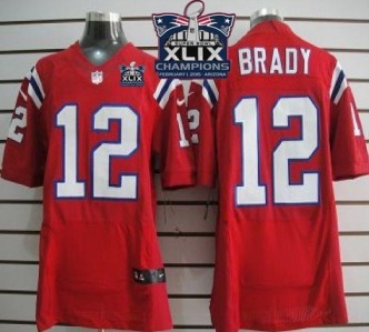 New England Patriots #12 Tom Brady Red Alternate Super Bowl XLIX Champions Patch Men's Stitched NFL Elite Jersey