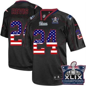 New England Patriots #24 Darrelle Revis Black Super Bowl XLIX Champions Patch Men's Stitched NFL Elite USA Flag Fashion Jersey