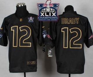 New England Patriots #12 Tom Brady Black Gold No. Fashion Super Bowl XLIX Champions Patch Men's Stitched NFL Elite Jersey