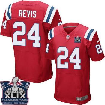 New England Patriots #24 Darrelle Revis Red Alternate Super Bowl XLIX Champions Patch Men's Stitched NFL Elite Jersey