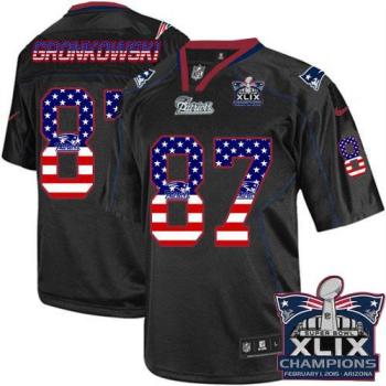 New England Patriots #87 Rob Gronkowski Black Super Bowl XLIX Champions Patch Men's Stitched NFL Elite USA Flag Fashion Jersey