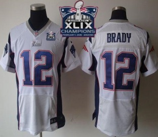 New England Patriots #12 Tom Brady White Super Bowl XLIX Champions Patch Men's Stitched NFL Elite Jersey