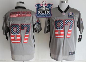 New England Patriots #87 Rob Gronkowski Grey Super Bowl XLIX Champions Patch Men's Stitched NFL Elite USA Flag Fashion Jersey