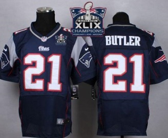 New England Patriots #21 Malcolm Butler Navy Blue Team Color Super Bowl XLIX Champions Patch Men's Stitched NFL Elite Jersey