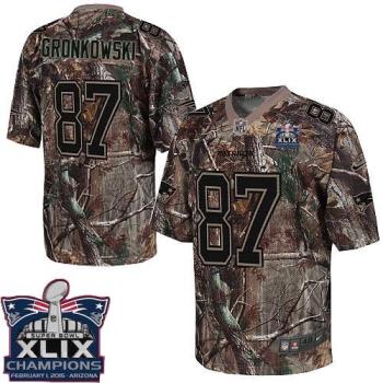 New England Patriots #87 Rob Gronkowski Camo Super Bowl XLIX Champions Patch Men's Stitched NFL Realtree Elite Jersey