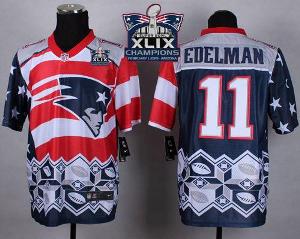 New England Patriots #11 Julian Edelman Navy Blue Super Bowl XLIX Champions Patch Men's Stitched NFL Elite Noble Fashion Jersey