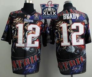 New England Patriots #12 Tom Brady Team Color Super Bowl XLIX Champions Patch Men's Stitched NFL Elite Fanatical Version Jersey