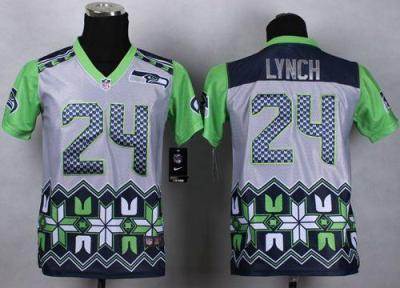 Youth Nike Seahawks #24 Marshawn Lynch Grey Stitched NFL Elite Noble Fashion Jersey