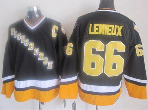 Pittsburgh Penguins #66 Mario Lemieux Black Yellow CCM Throwback Stitched NHL Jersey Pittsburgh Penguins #66 Mario Lemieux Black Yellow CCM Throwback Stitched NHL Jersey