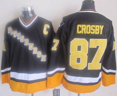 Pittsburgh Penguins #87 Sidney Crosby Black Yellow CCM Throwback Stitched NHL Jersey