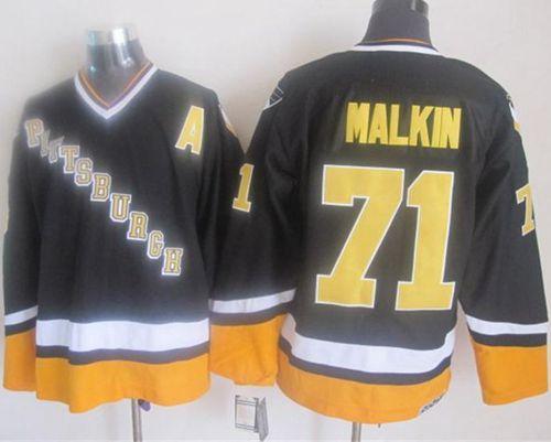Pittsburgh Penguins #71 Evgeni Malkin Black Yellow CCM Throwback Stitched NHL Jersey