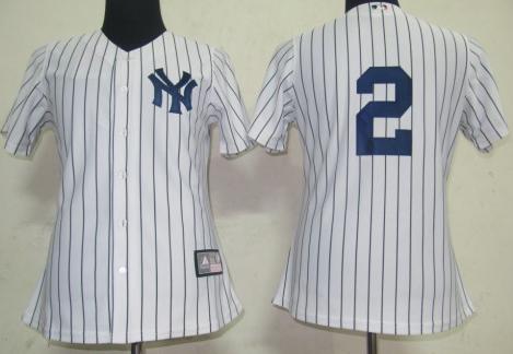 Women New York Yankees 2 Derek Jeter White(Black strip)MLB Jersey