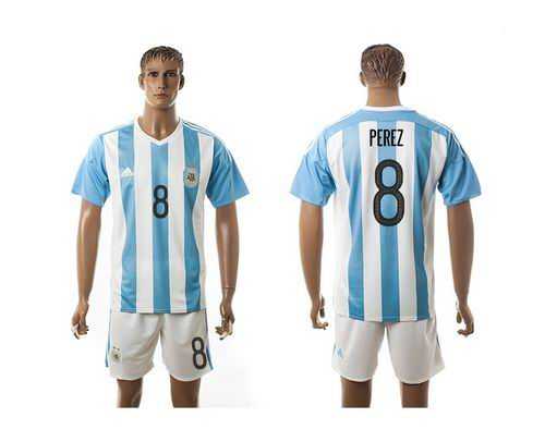 Argentina #8 Perez Home Soccer Country Jersey