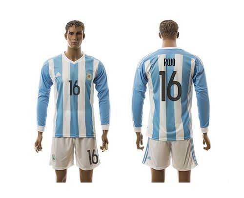 Argentina #16 Rojo Home Long Sleeves Soccer Country Jersey