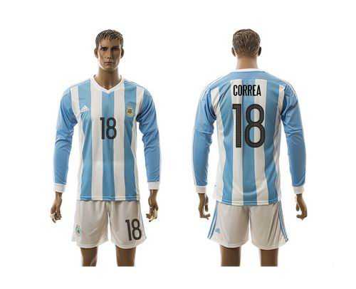 Argentina #18 Correa Home Long Sleeves Soccer Country Jersey