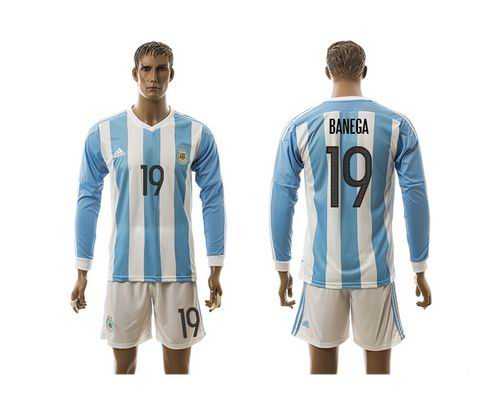 Argentina #19 Banega Home Long Sleeves Soccer Country Jersey