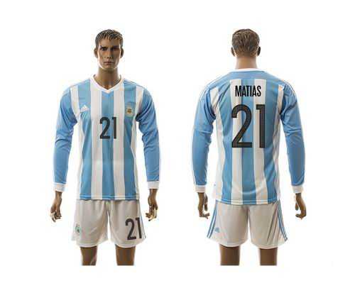 Argentina #21 Matias Home Long Sleeves Soccer Country Jersey