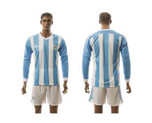 Argentina Blank Home Long Sleeves Soccer Country Jersey