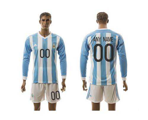 Argentina Personalized Home Long Sleeve Soccer Country Jersey