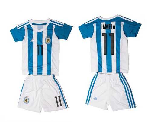 Argentina #11 Lamela Home Kid Soccer Country Jersey