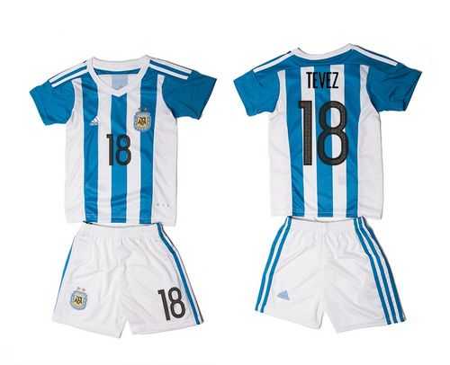 Argentina #18 Tevez Home Kid Soccer Country Jersey