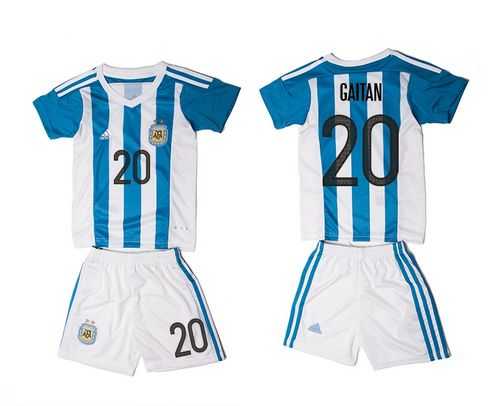 Argentina #20 Gaitan Home Kid Soccer Country Jersey